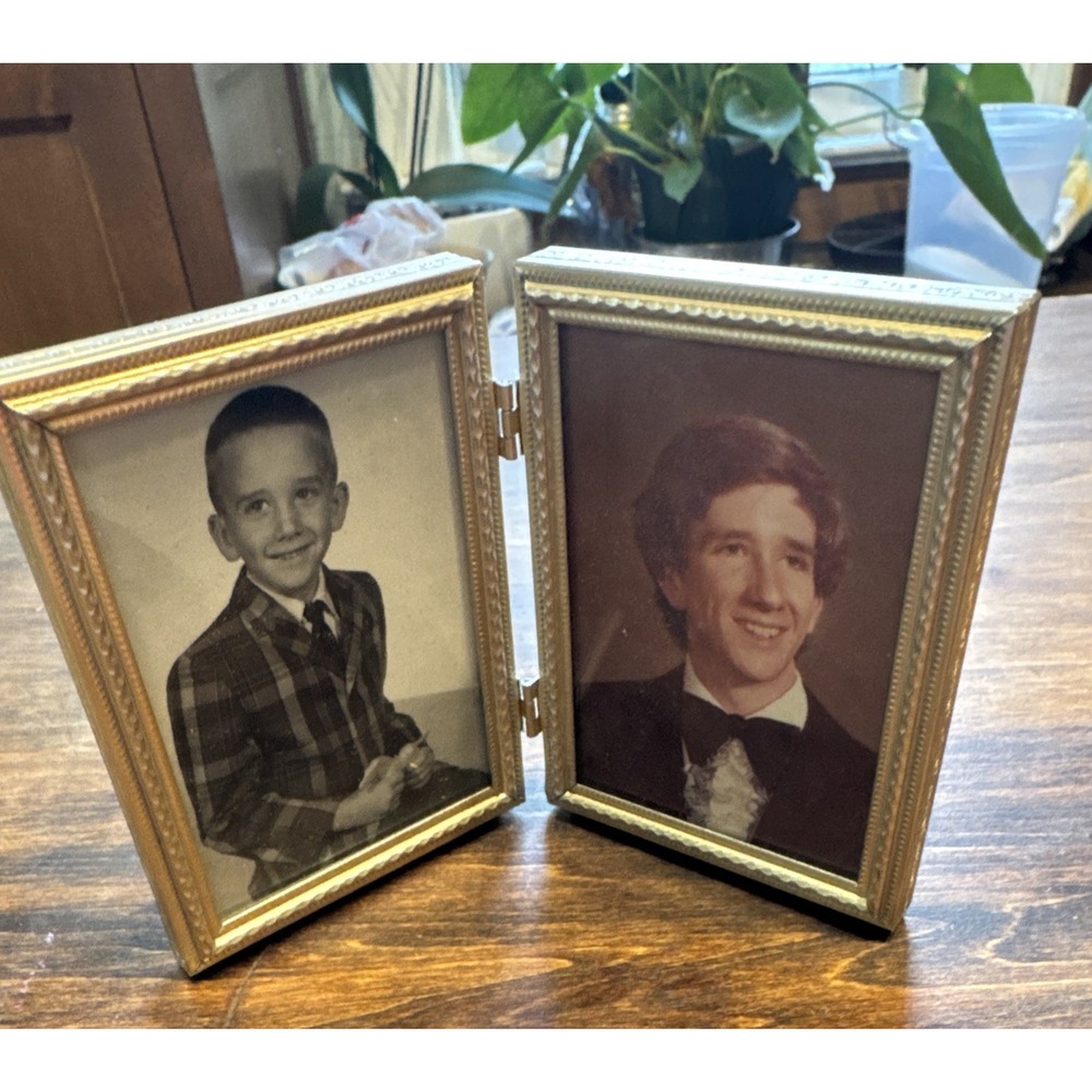 Vintage Small Double Hinged Photo Picture Frame Metal